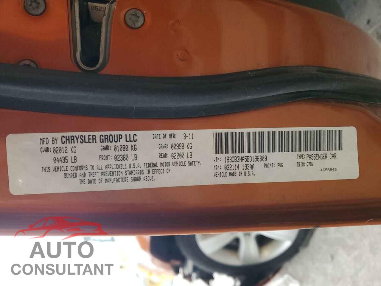 DODGE CALIBER 2011 - 1B3CB3HA5BD196309