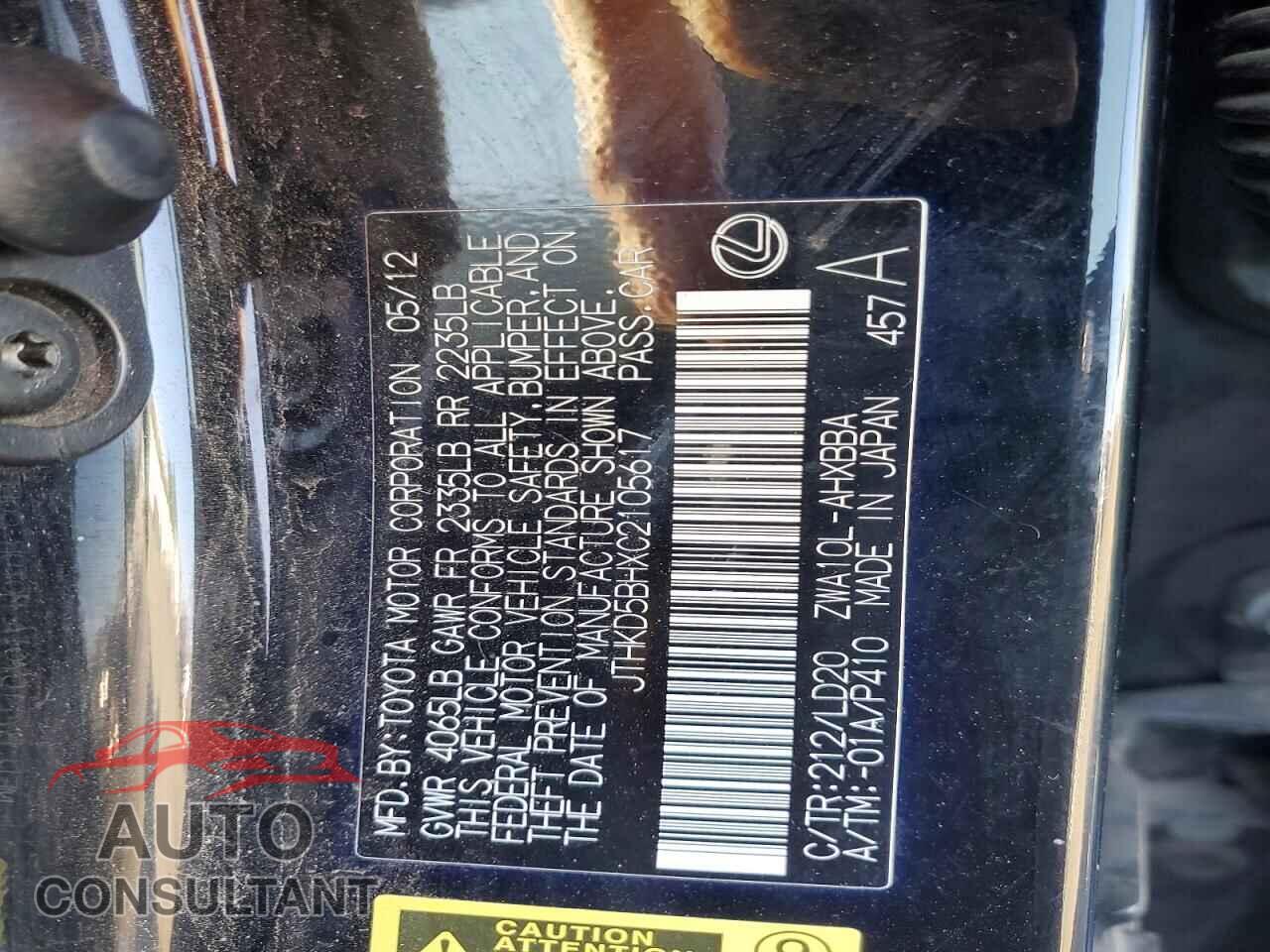 LEXUS CT 200 2012 - JTHKD5BHXC2105617