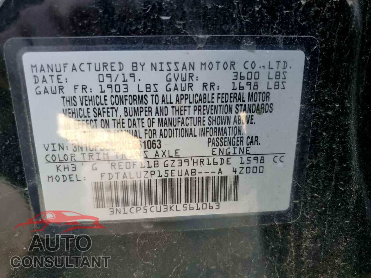 NISSAN KICKS 2019 - 3N1CP5CU3KL561063