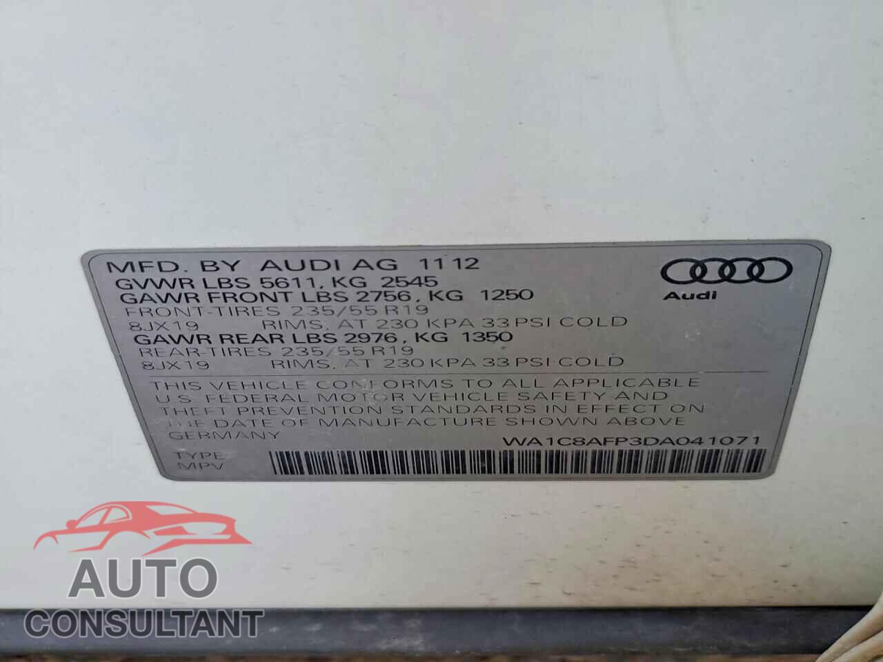 AUDI Q5 2013 - WA1C8AFP3DA041071