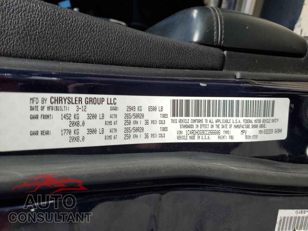 DODGE DURANGO 2012 - 1C4RDHDG9CC266606