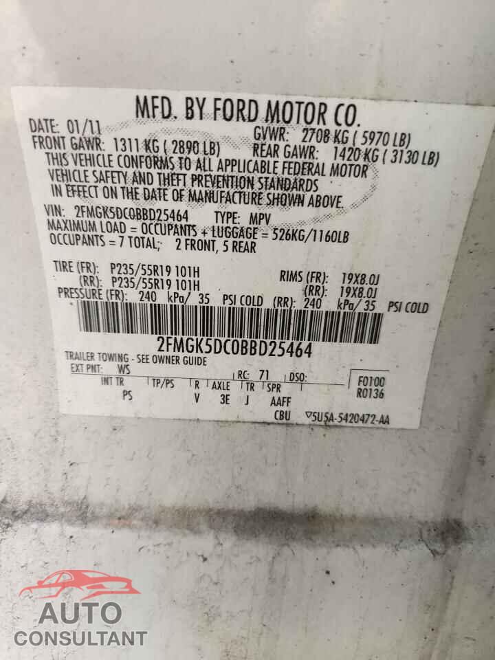 FORD FLEX 2011 - 2FMGK5DC0BBD25464