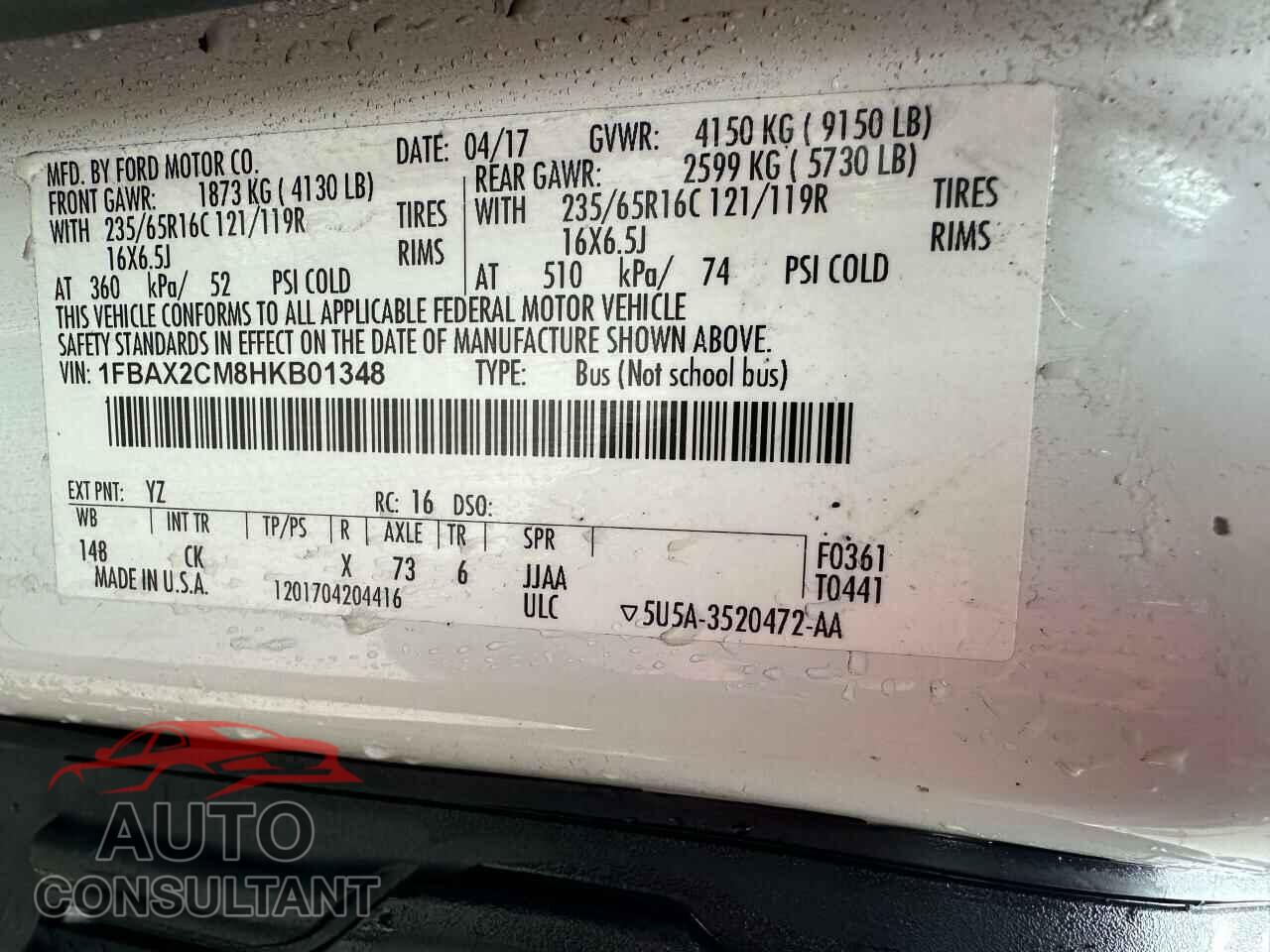FORD TRANSIT 2017 - 1FBAX2CM8HKB01348
