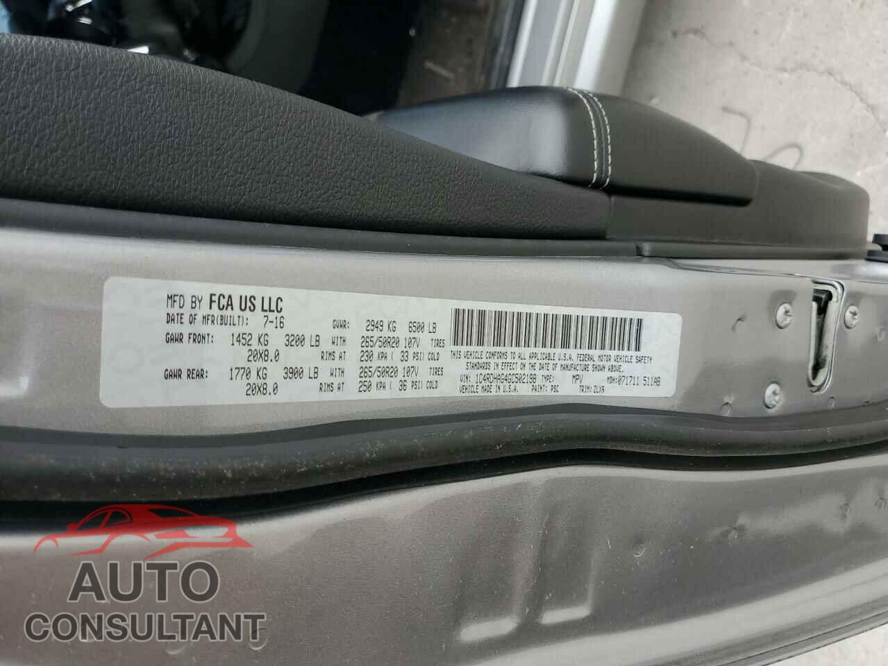 DODGE DURANGO 2016 - 1C4RDHAG4GC502198
