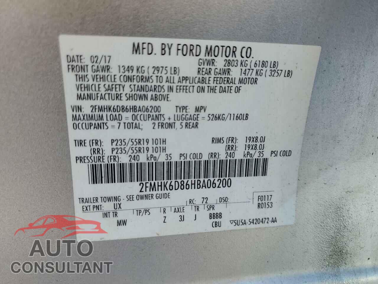 FORD FLEX 2017 - 2FMHK6D86HBA06200