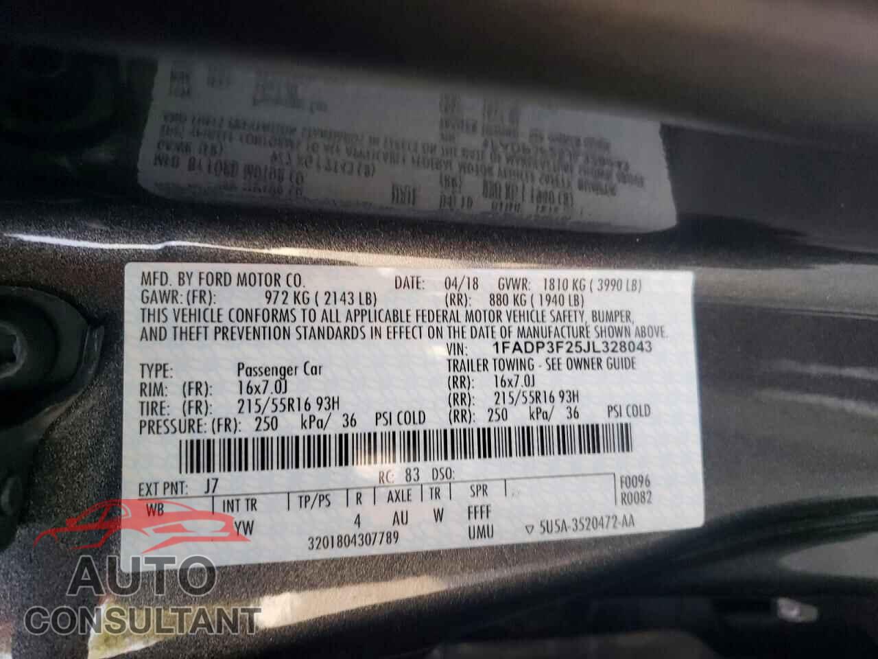 FORD FOCUS 2018 - 1FADP3F25JL328043