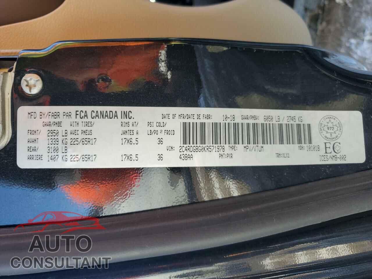 DODGE CARAVAN 2019 - 2C4RDGBG0KR571978