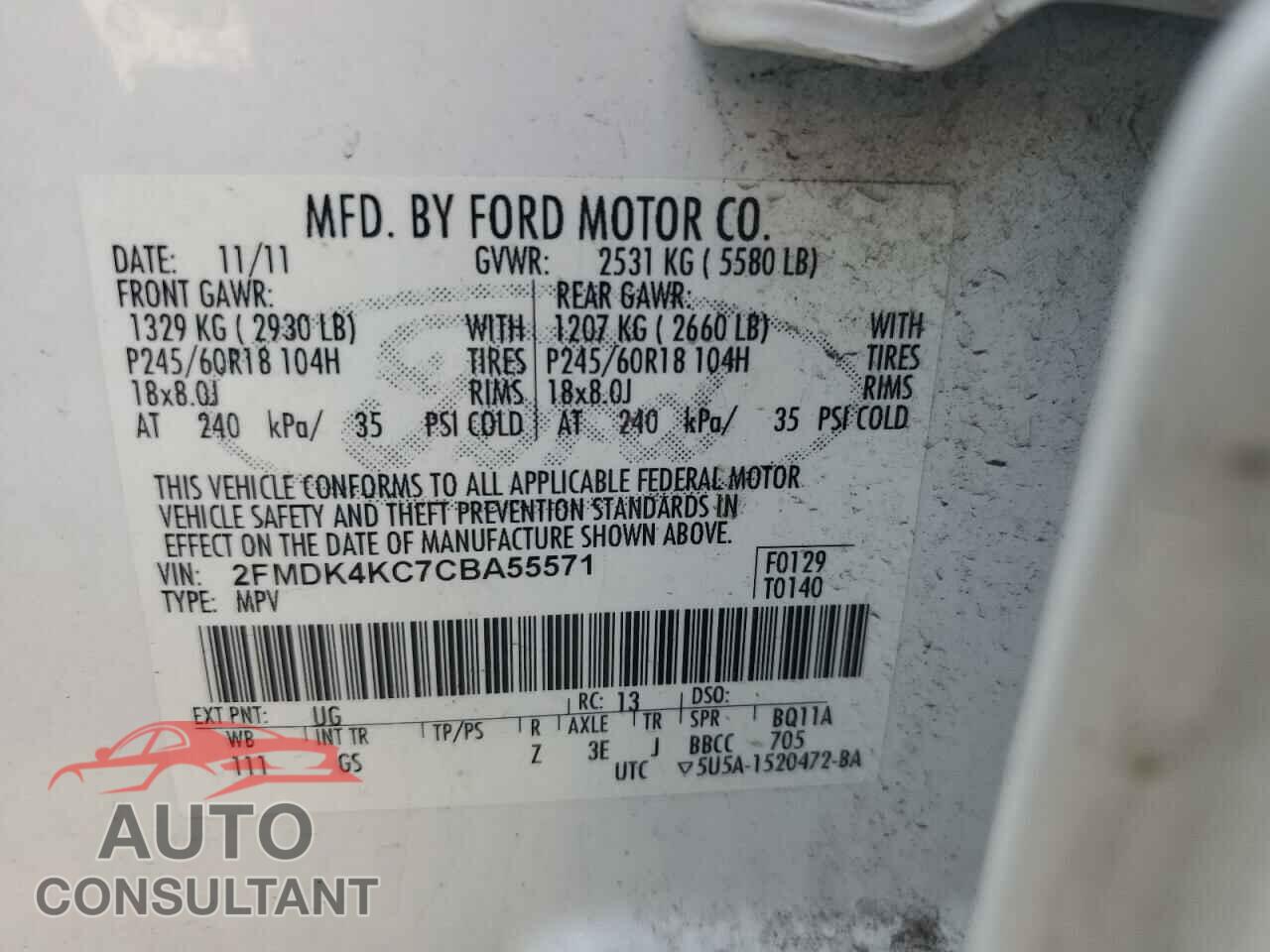 FORD EDGE 2012 - 2FMDK4KC7CBA55571