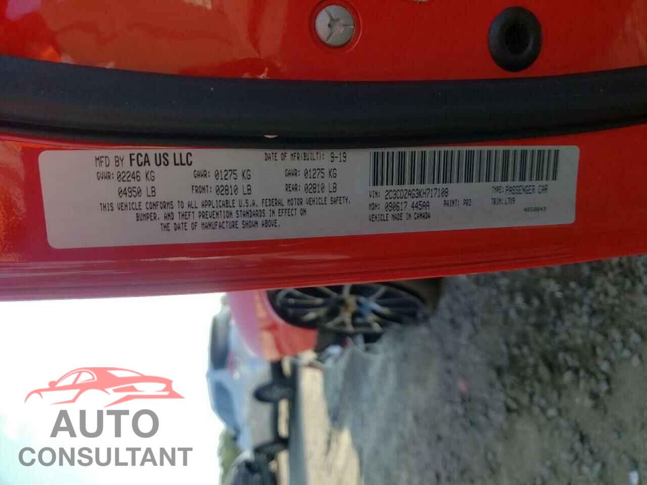 DODGE CHALLENGER 2019 - 2C3CDZAG3KH717108