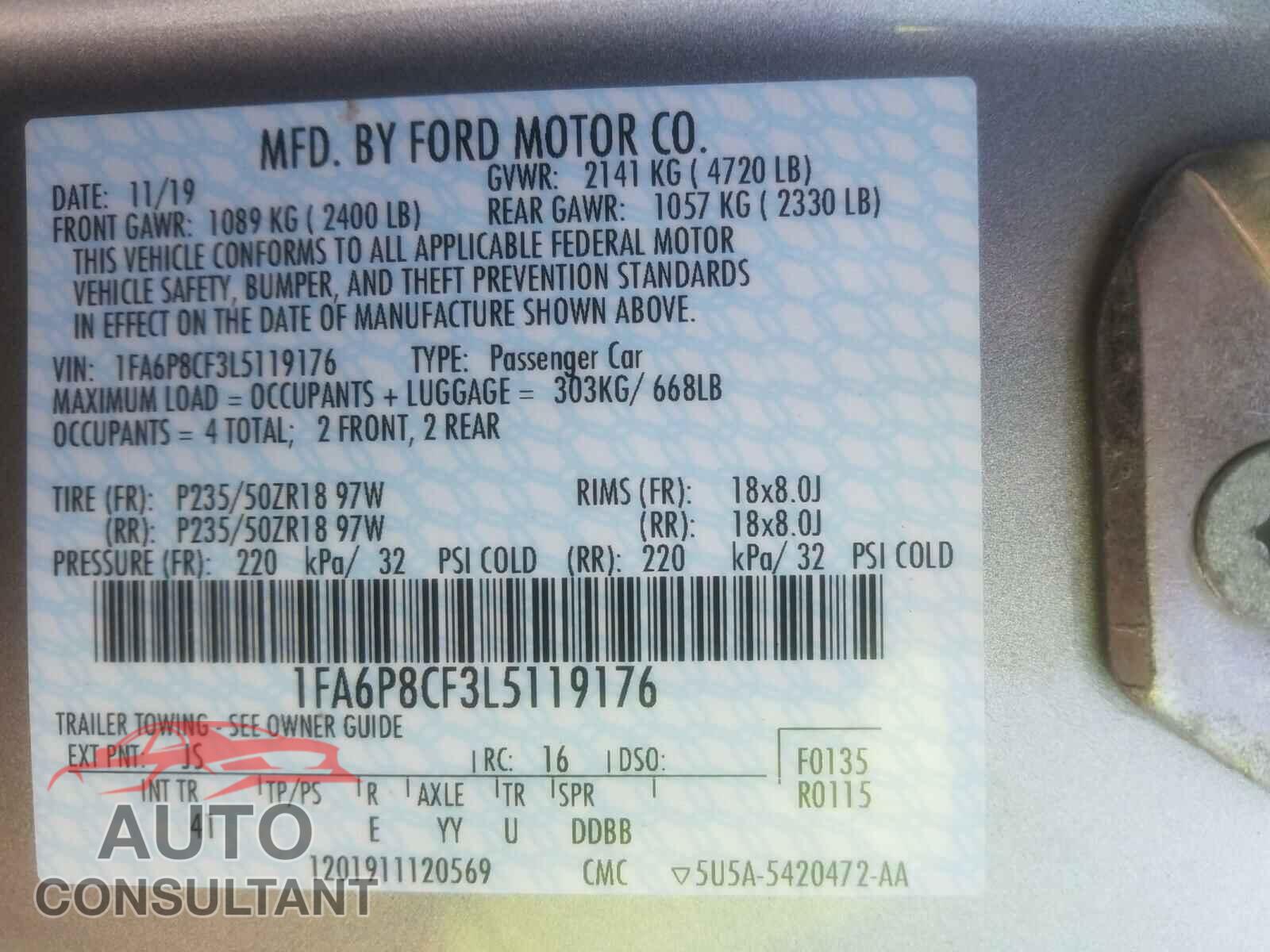 FORD MUSTANG 2020 - 1FA6P8CF3L5119176