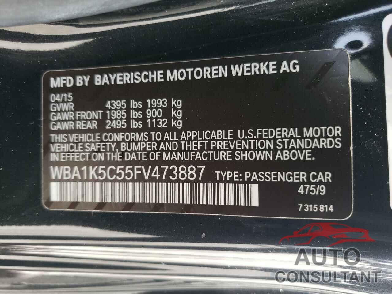 BMW 2 SERIES 2015 - WBA1K5C55FV473887