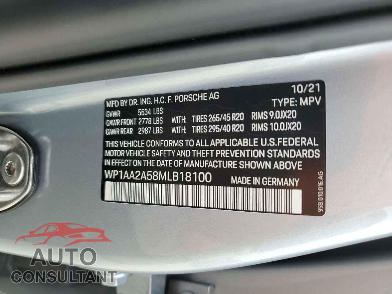 PORSCHE MACAN 2021 - WP1AA2A58MLB18100