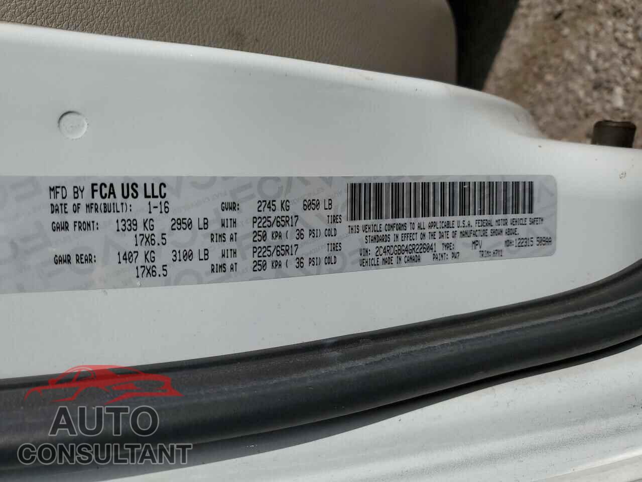 DODGE CARAVAN 2016 - 2C4RDGBG4GR226041