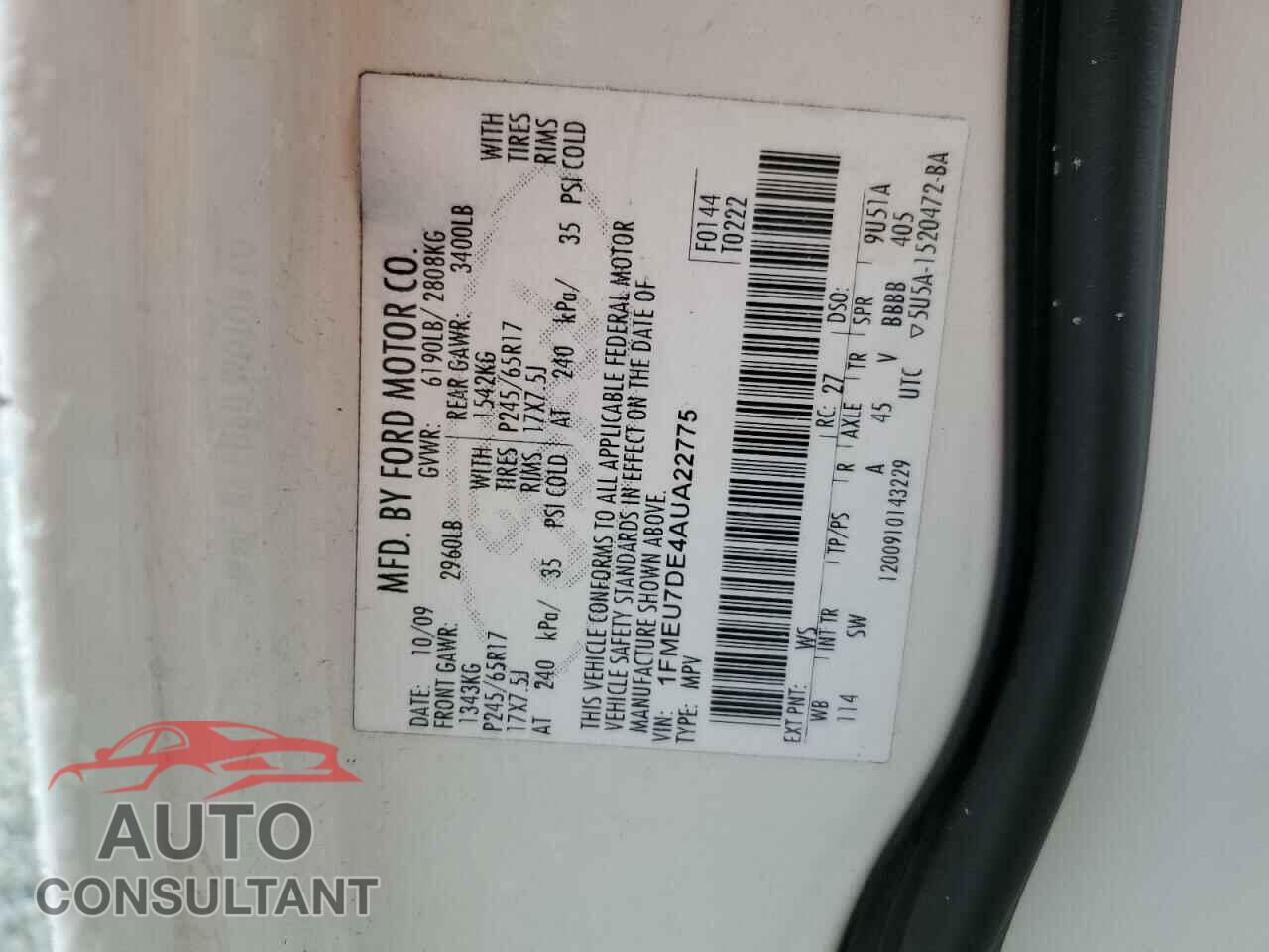 FORD EXPLORER 2010 - 1FMEU7DE4AUA22775