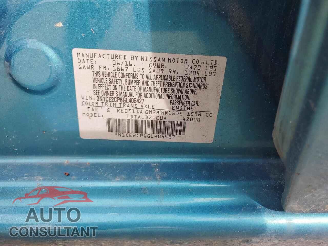 NISSAN VERSA NOTE 2016 - 3N1CE2CP6GL405427