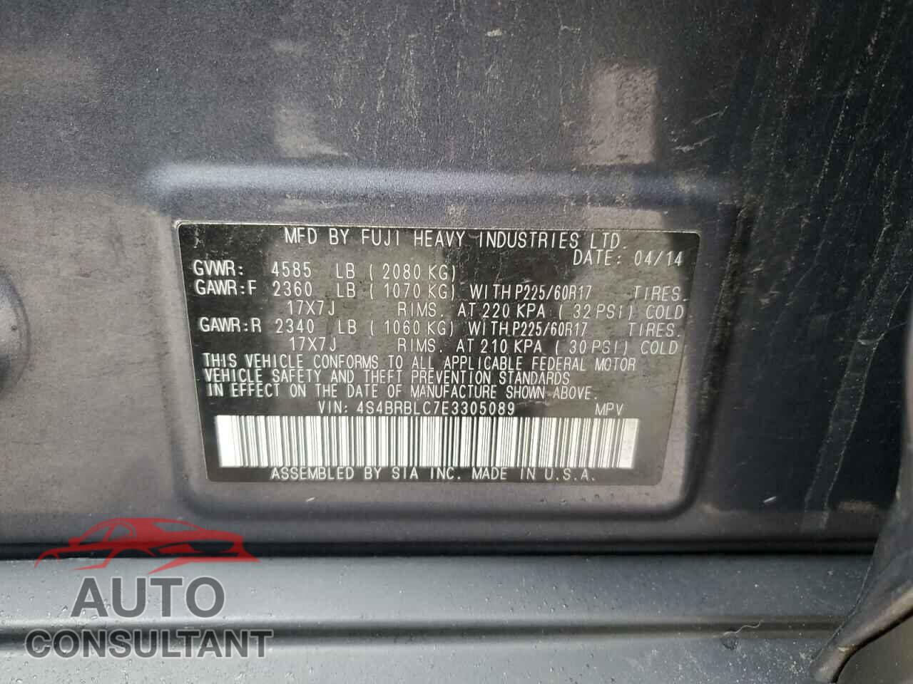 SUBARU OUTBACK 2014 - 4S4BRBLC7E3305089