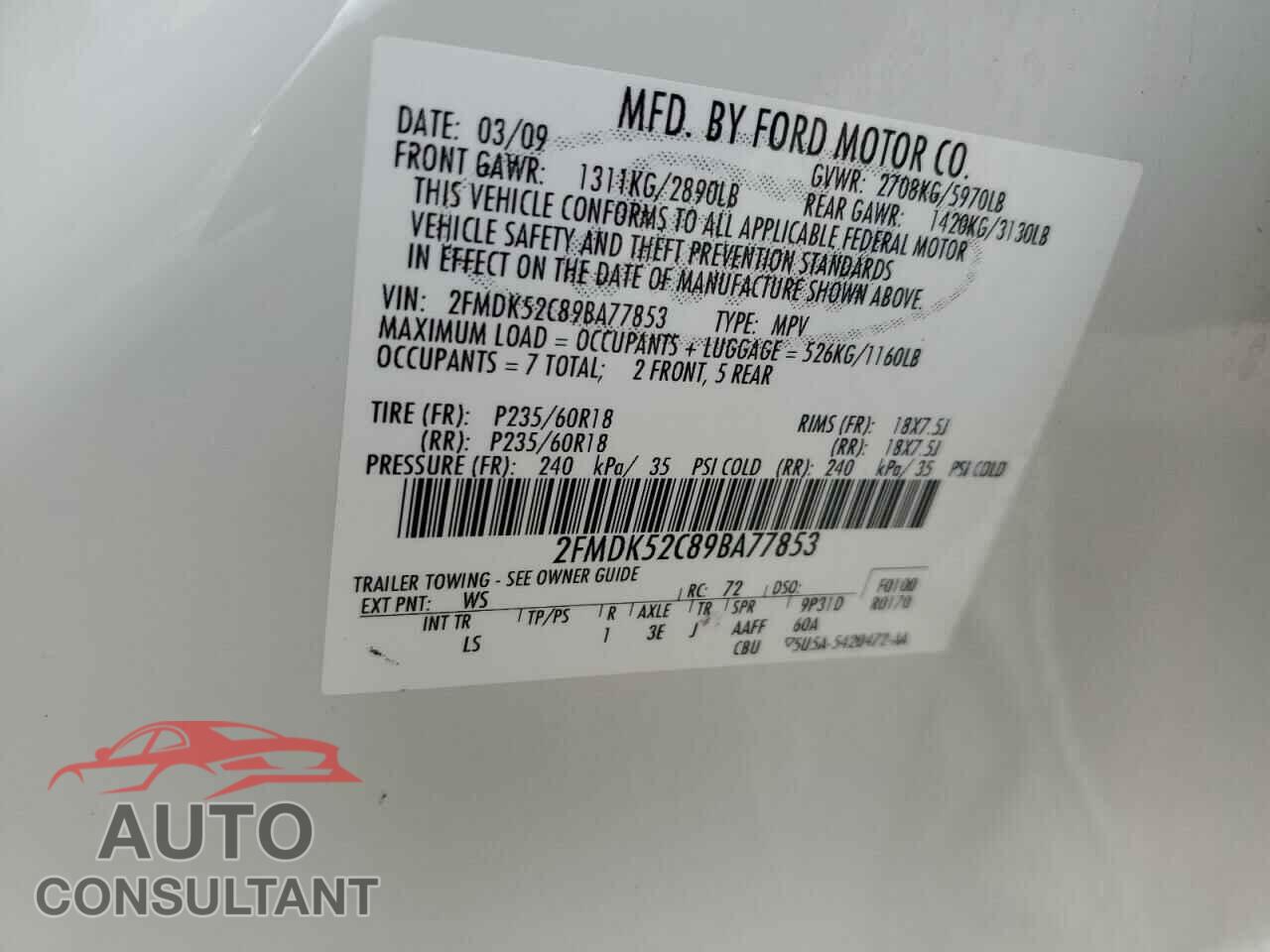 FORD FLEX 2009 - 2FMDK52C89BA77853