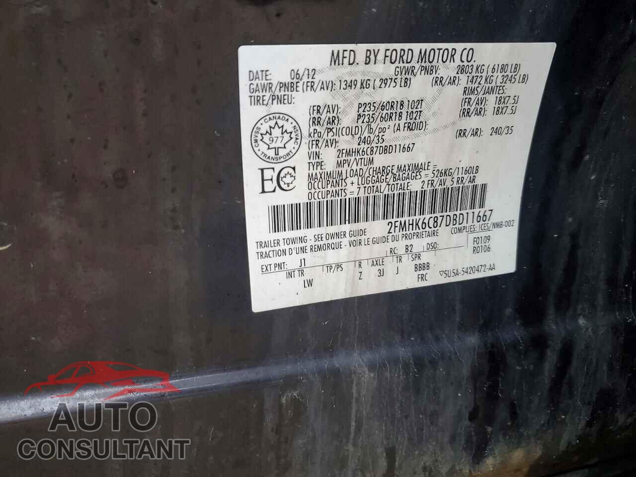 FORD FLEX 2013 - 2FMHK6C87DBD11667