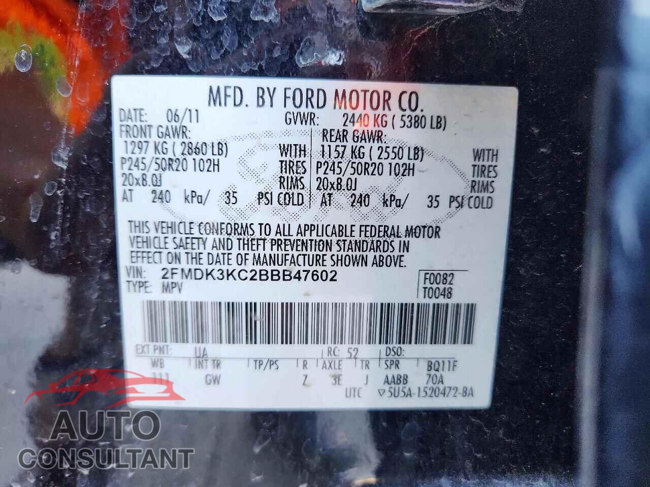 FORD EDGE 2011 - 2FMDK3KC2BBB47602