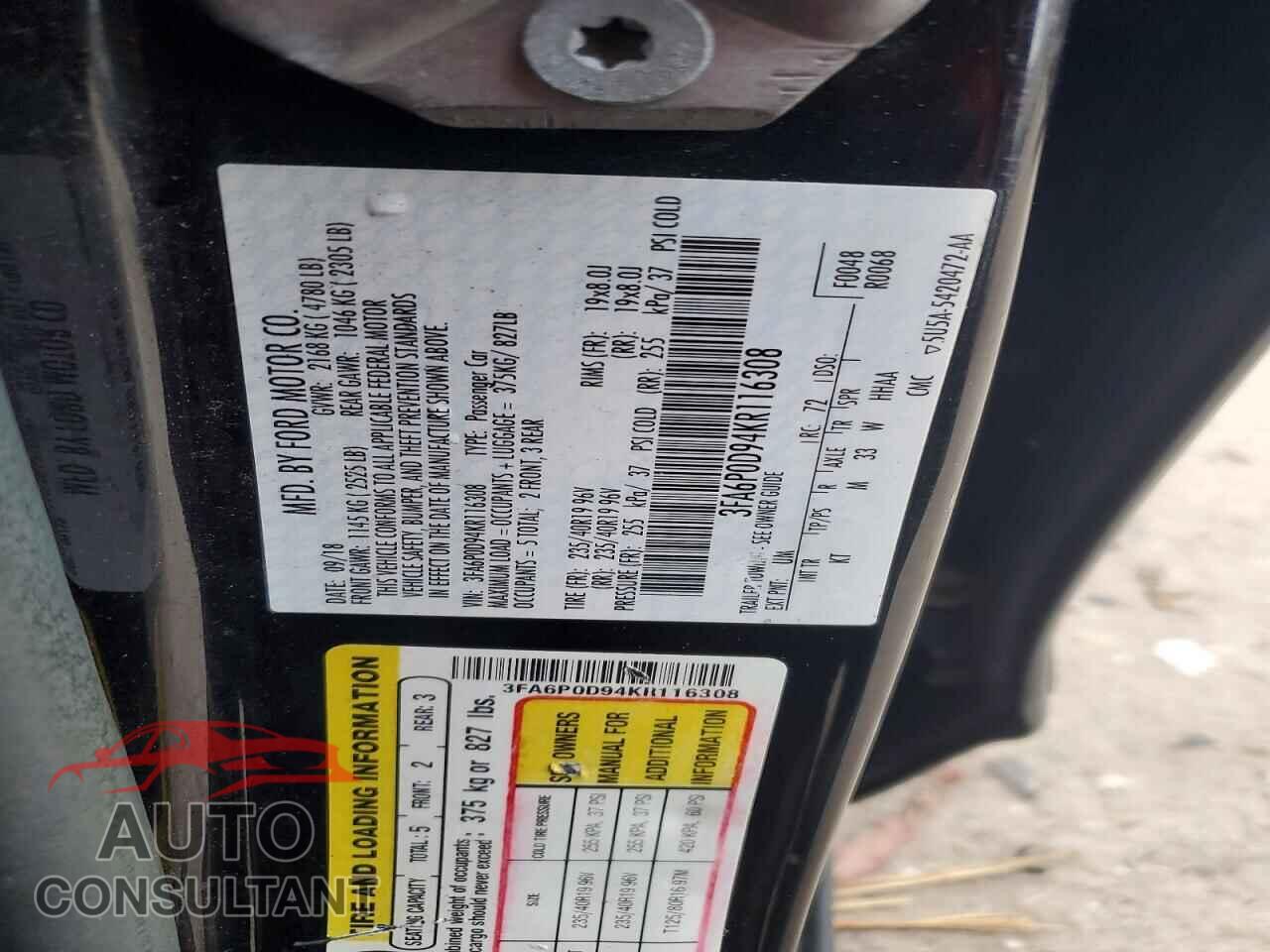 FORD FUSION 2019 - 3FA6P0D94KR116308