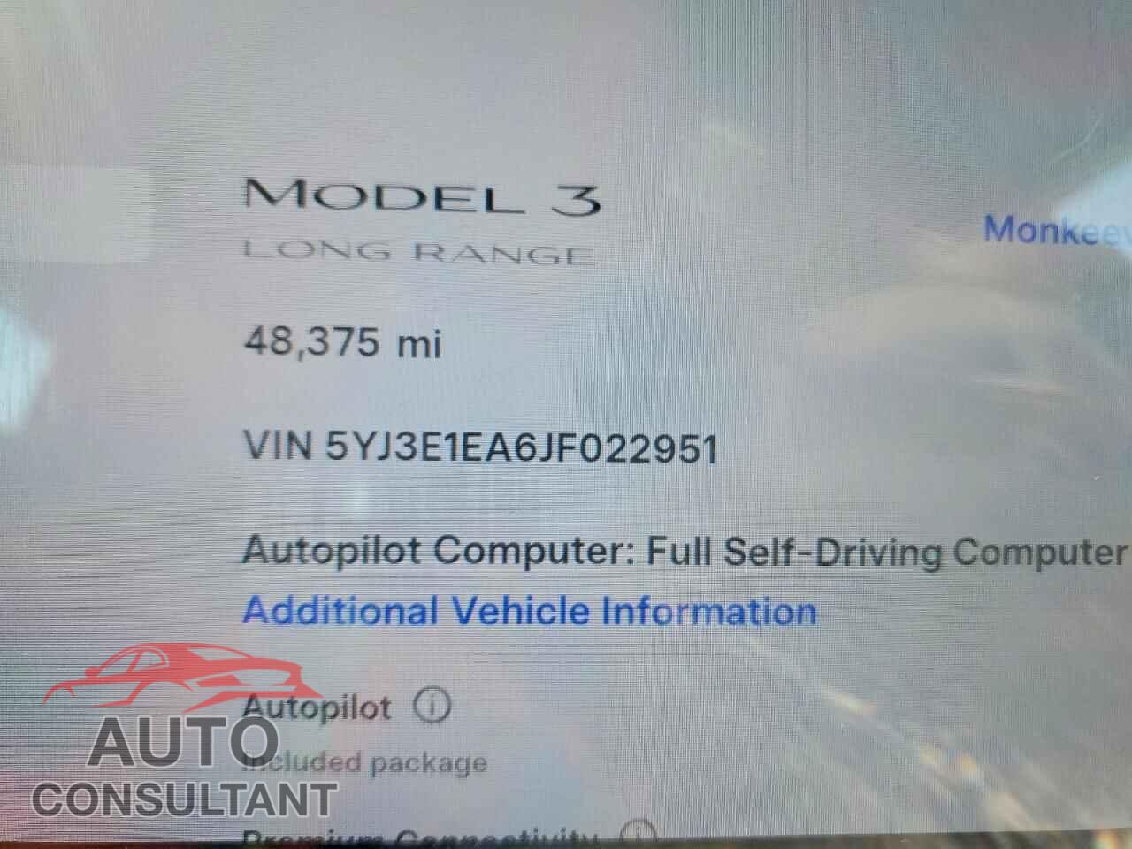 TESLA MODEL 3 2018 - 5YJ3E1EA6JF022951