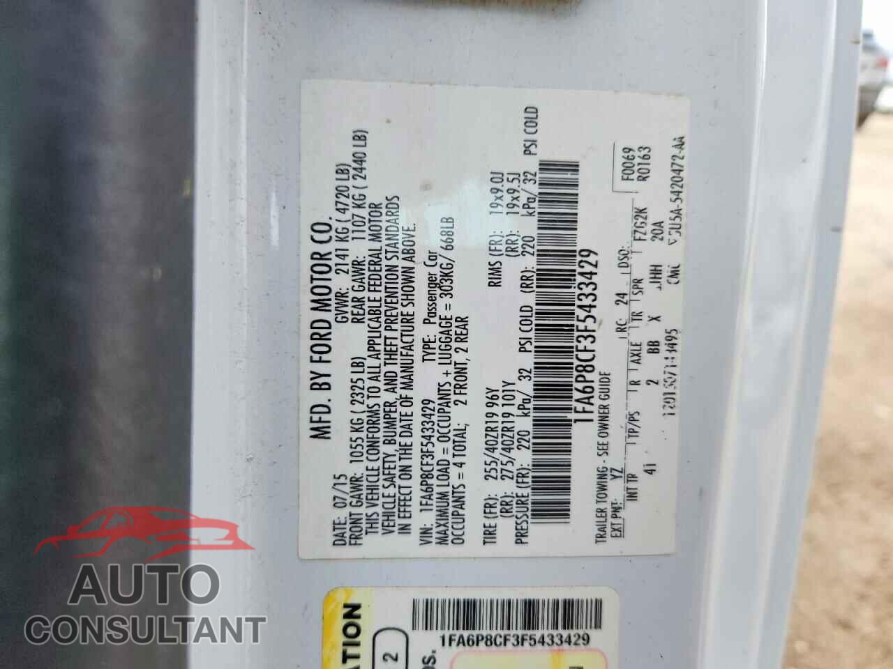 FORD MUSTANG 2015 - 1FA6P8CF3F5433429