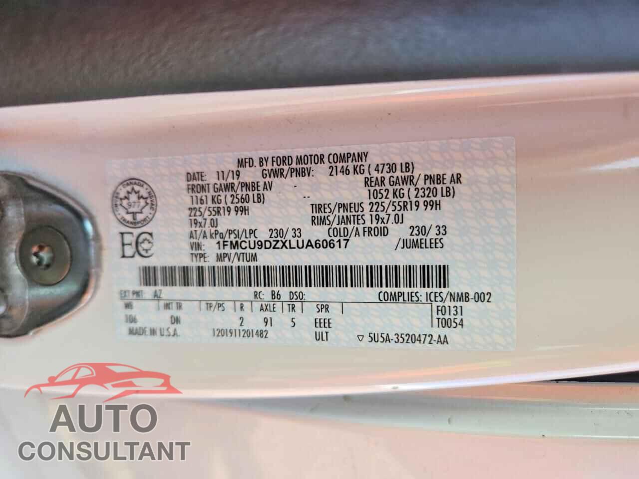 FORD ESCAPE 2020 - 1FMCU9DZXLUA60617