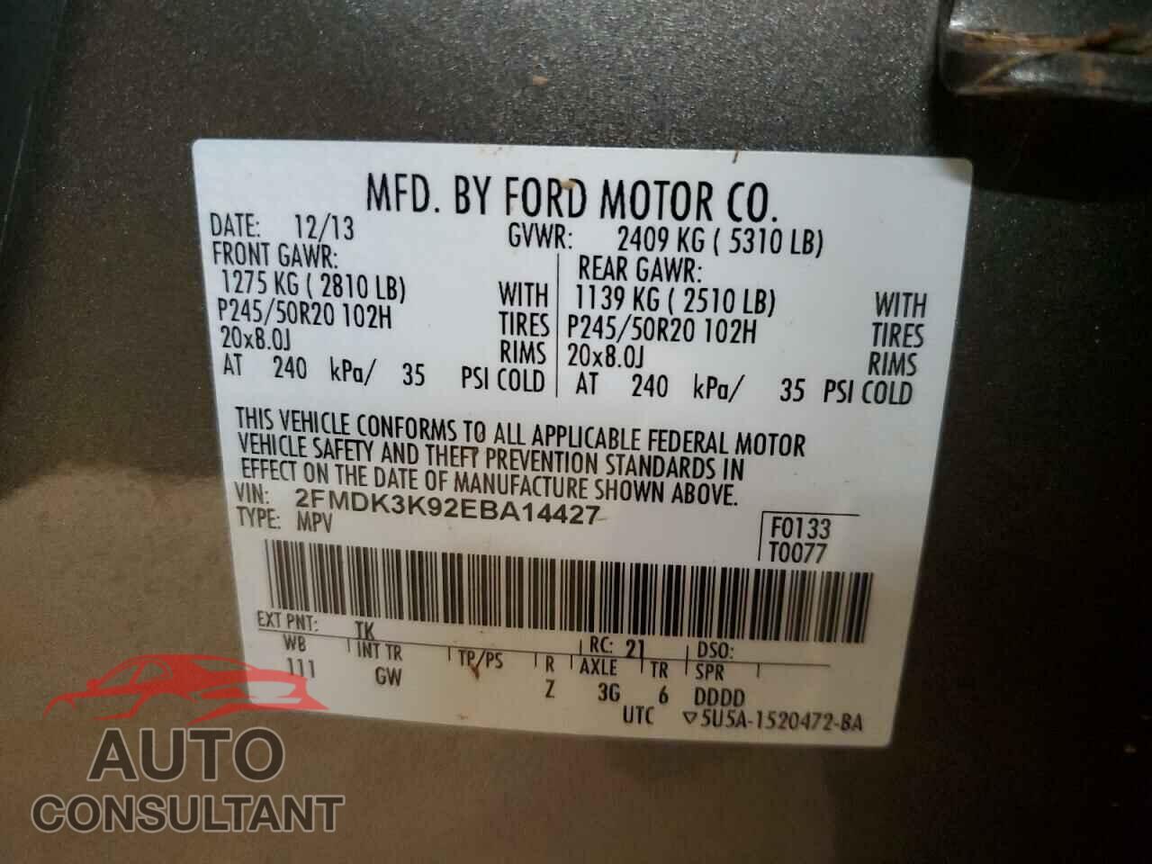 FORD EDGE 2014 - 2FMDK3K92EBA14427