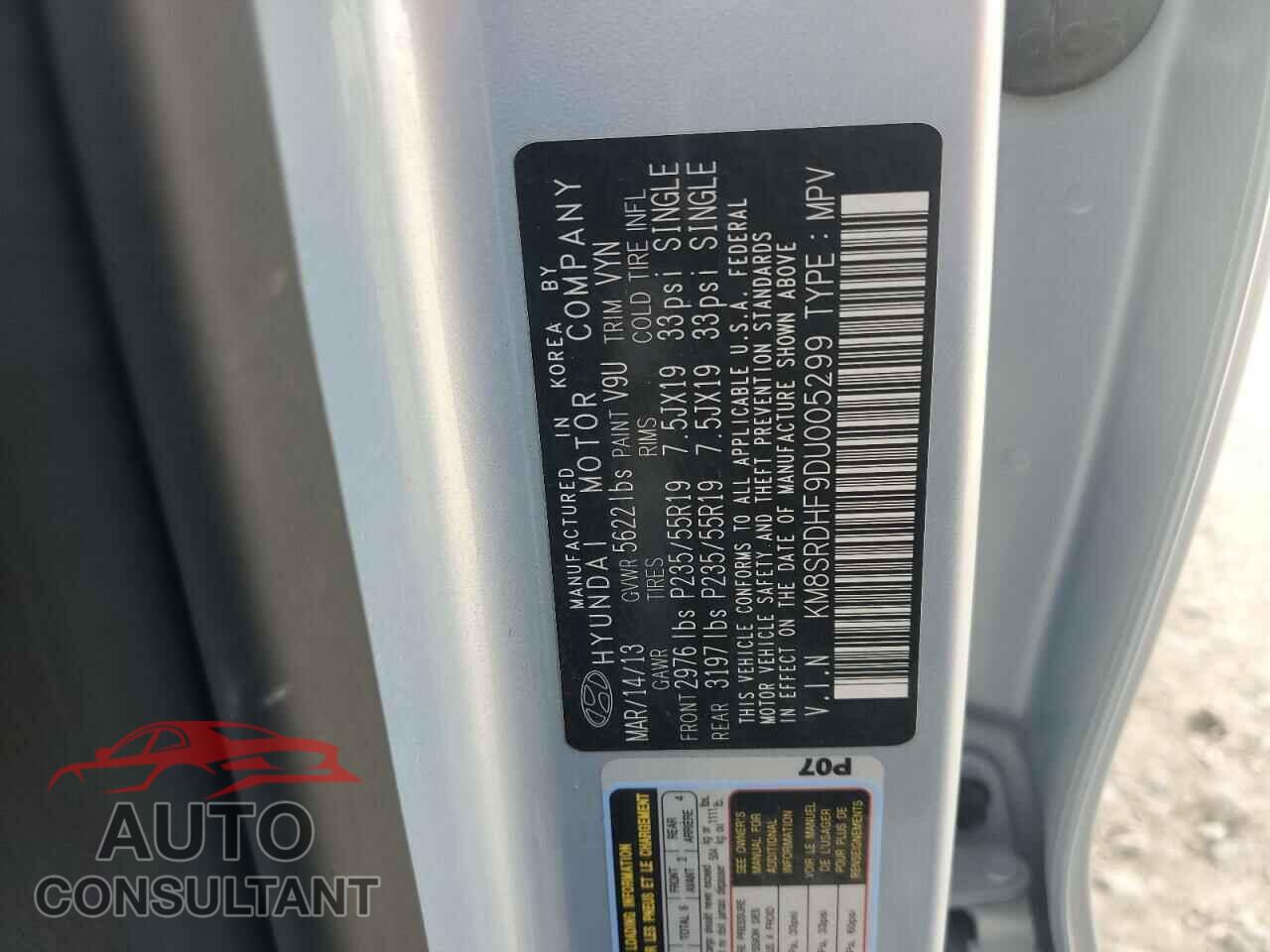 HYUNDAI SANTA FE 2013 - KM8SRDHF9DU005299
