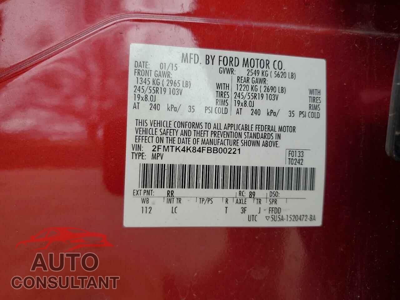 FORD EDGE 2015 - 2FMTK4K84FBB00221