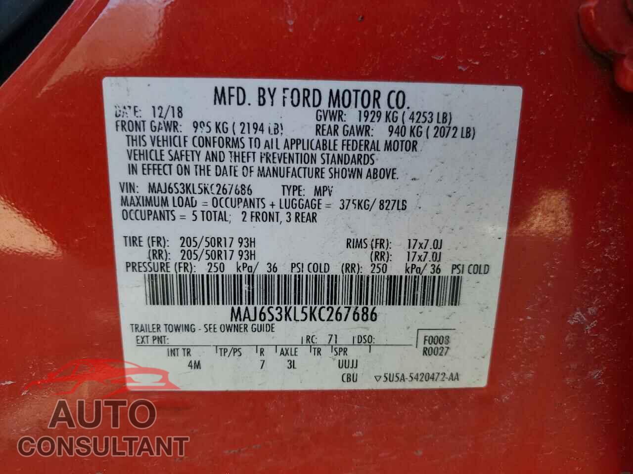 FORD ECOSPORT 2019 - MAJ6S3KL5KC267686