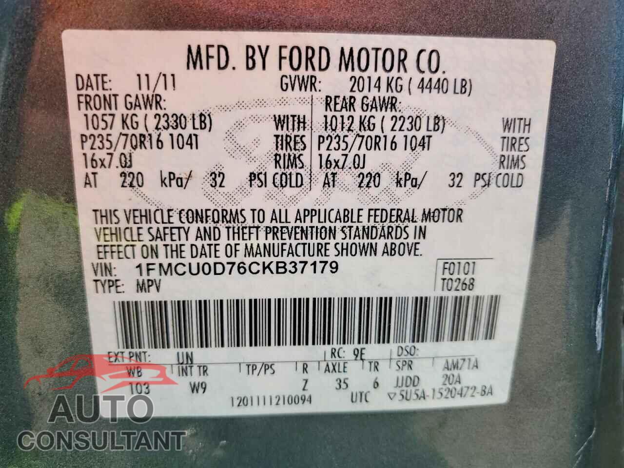 FORD ESCAPE 2012 - 1FMCU0D76CKB37179
