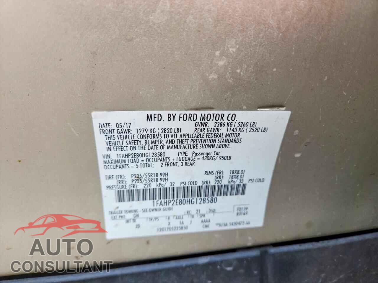FORD TAURUS 2017 - 1FAHP2E80HG128580