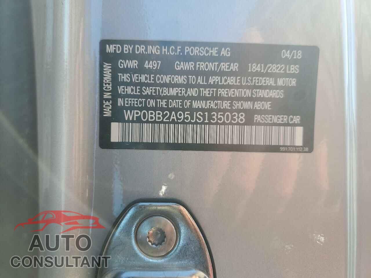 PORSCHE 911 2018 - WP0BB2A95JS135038