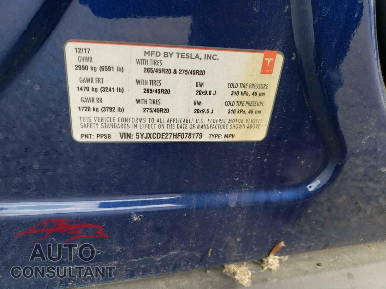 TESLA MODEL X 2017 - 5YJXCDE27HF078179