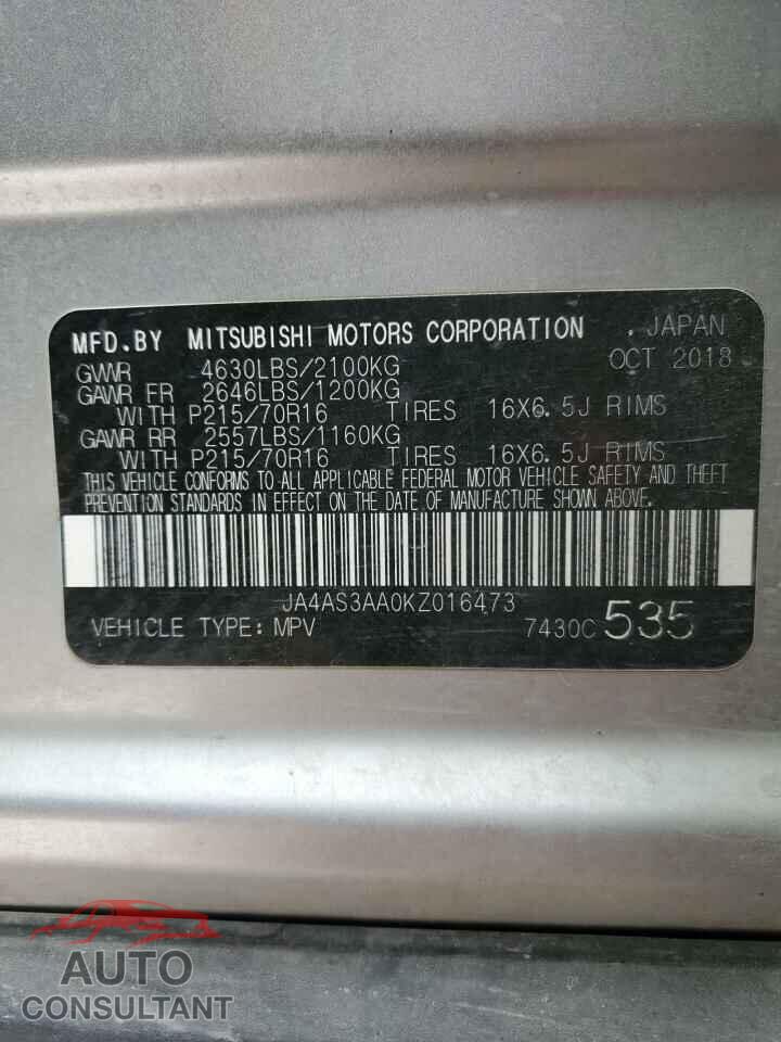 MITSUBISHI ECLIPSE 2019 - JA4AS3AA0KZ016473
