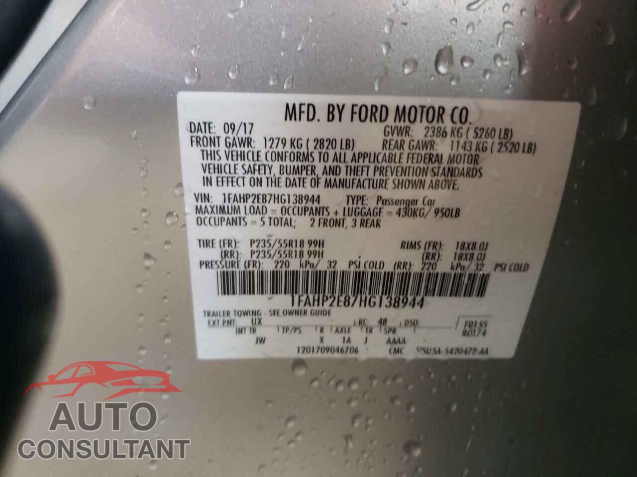 FORD TAURUS 2017 - 1FAHP2E87HG138944