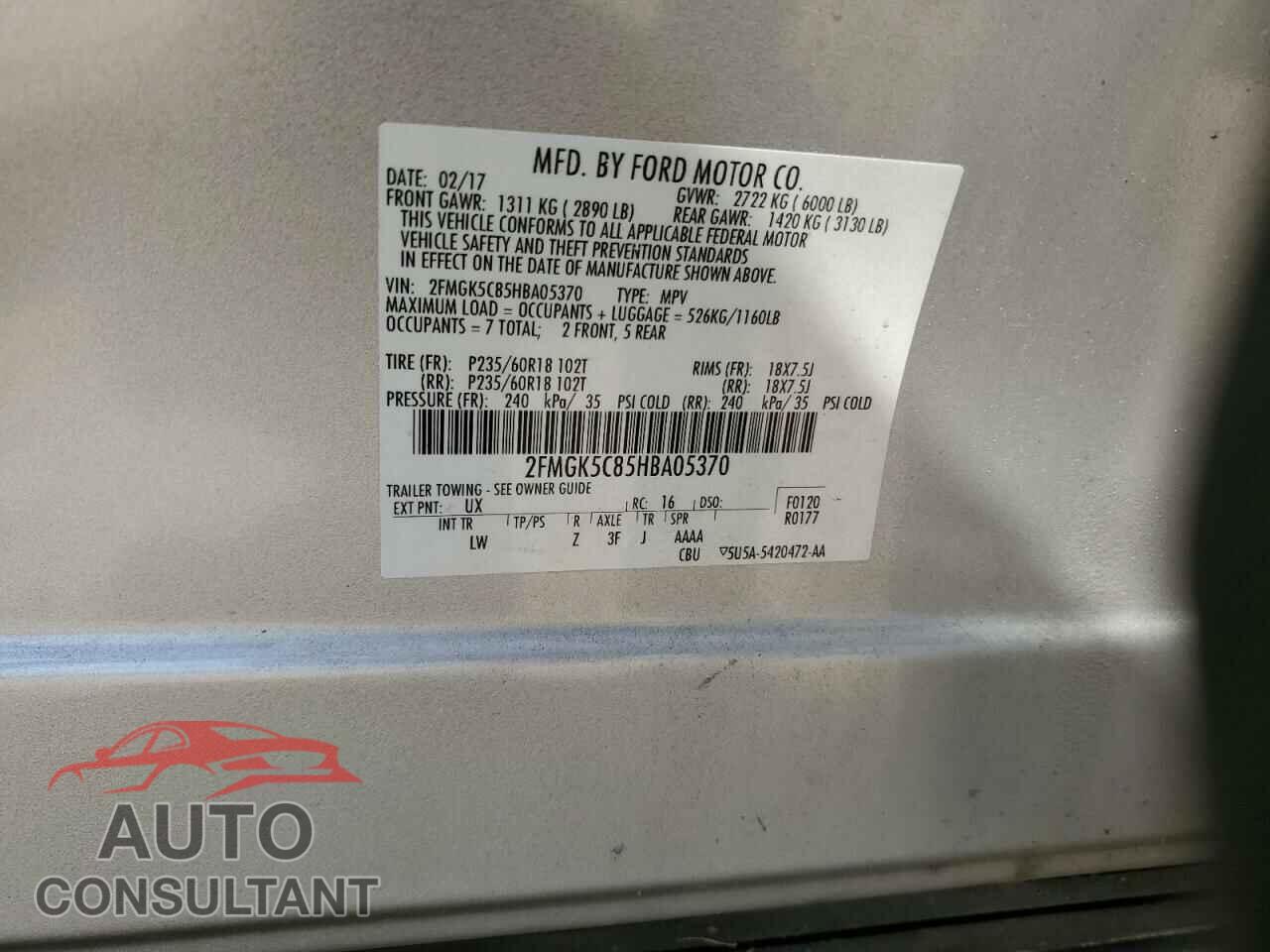 FORD FLEX 2017 - 2FMGK5C85HBA05370