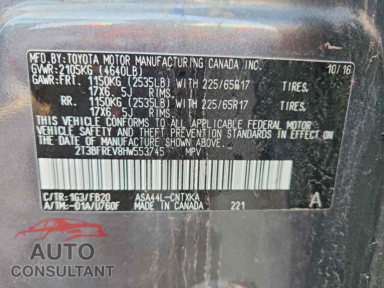 TOYOTA RAV4 2017 - 2T3BFREV8HW553745