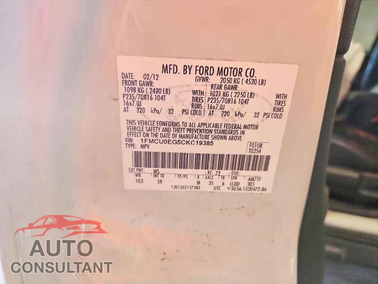 FORD ESCAPE 2012 - 1FMCU0EG5CKC19385