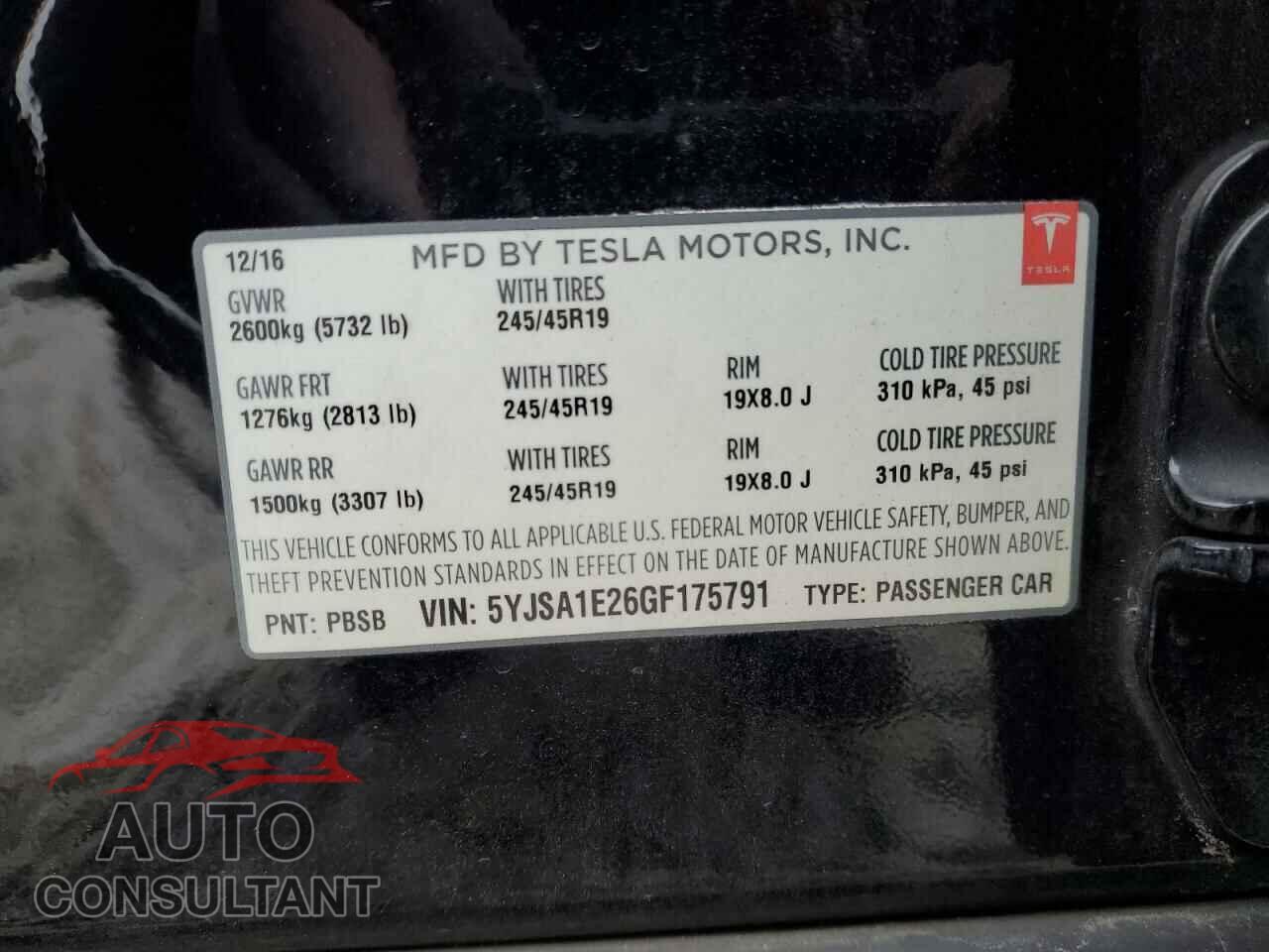TESLA MODEL S 2016 - 5YJSA1E26GF175791