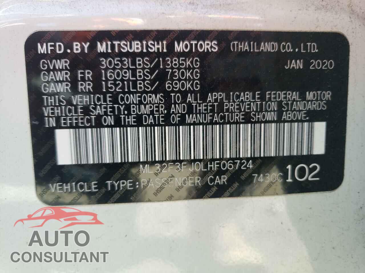MITSUBISHI MIRAGE 2020 - ML32F3FJ0LHF06724