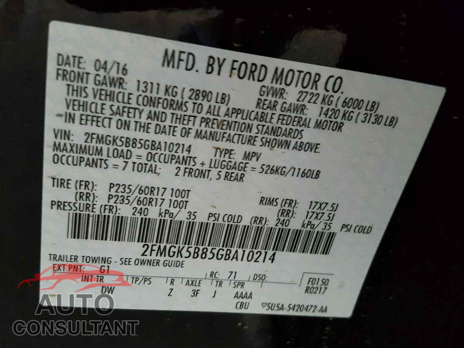 FORD FLEX 2016 - 2FMGK5B85GBA10214