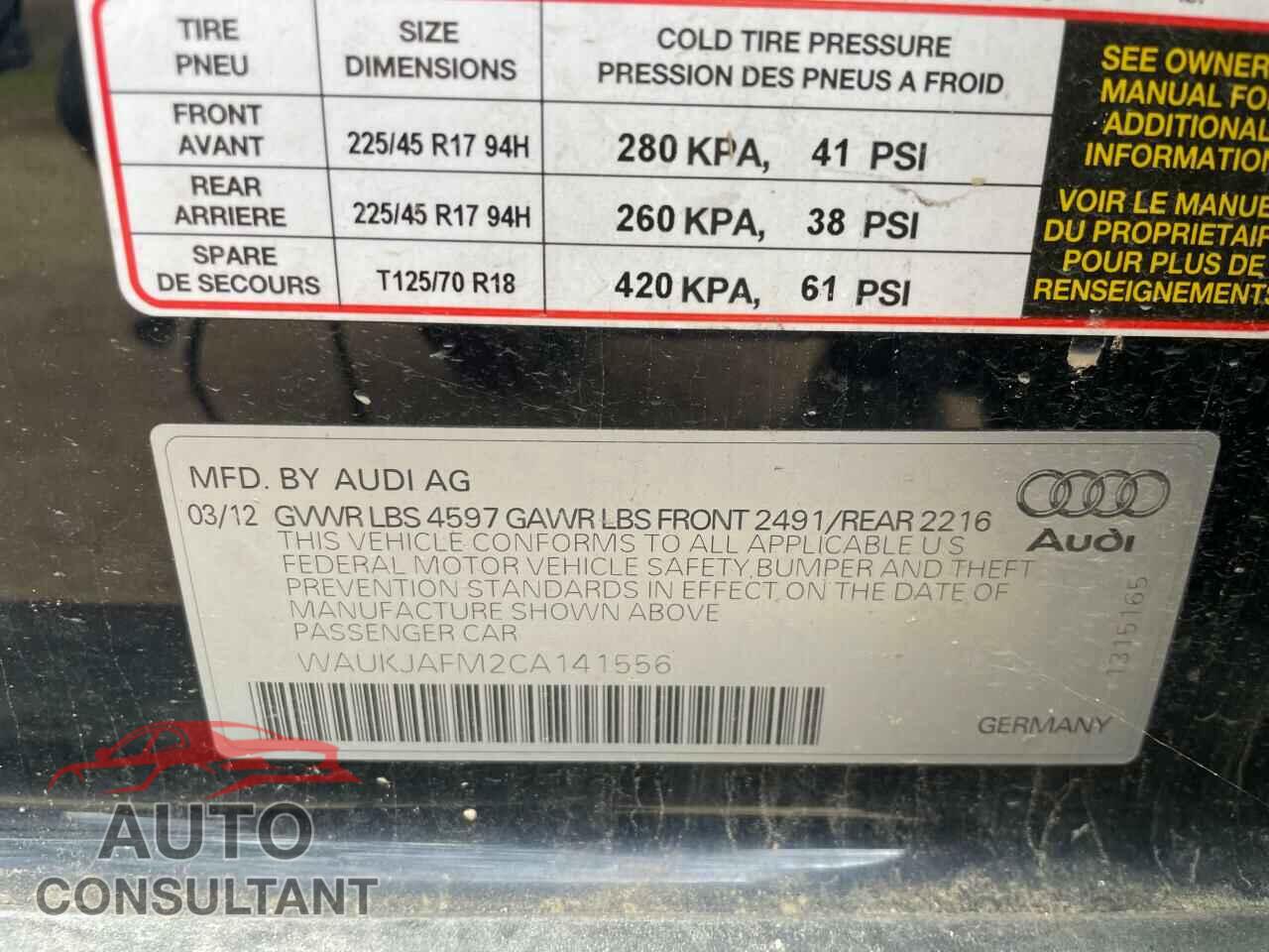 AUDI A3 2012 - WAUKJAFM2CA141556