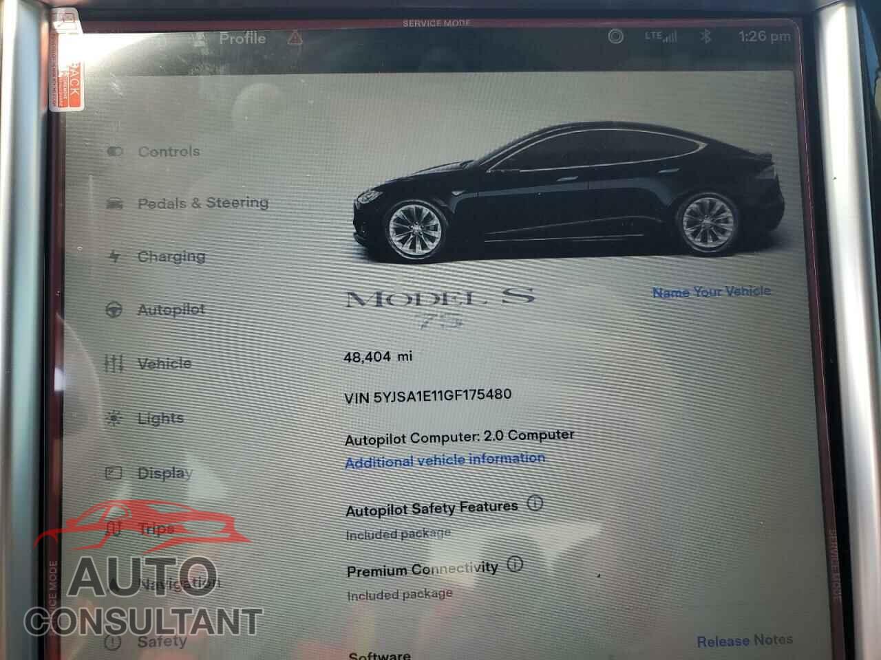 TESLA MODEL S 2016 - 5YJSA1E11GF175480