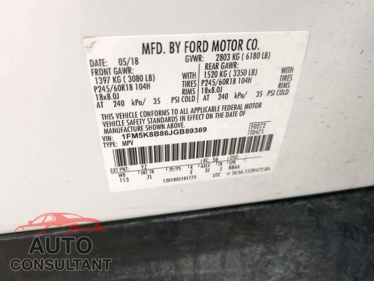 FORD EXPLORER 2018 - 1FM5K8B86JGB89369