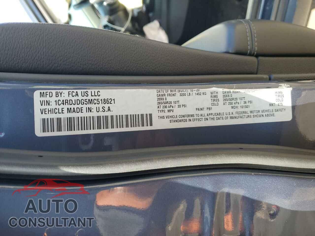 DODGE DURANGO 2021 - 1C4RDJDG5MC518621