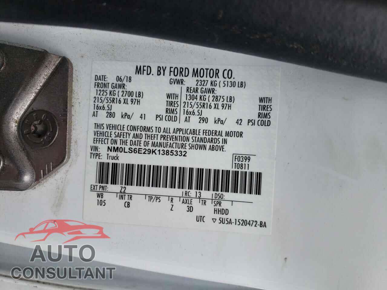 FORD TRANSIT 2019 - NM0LS6E29K1385332