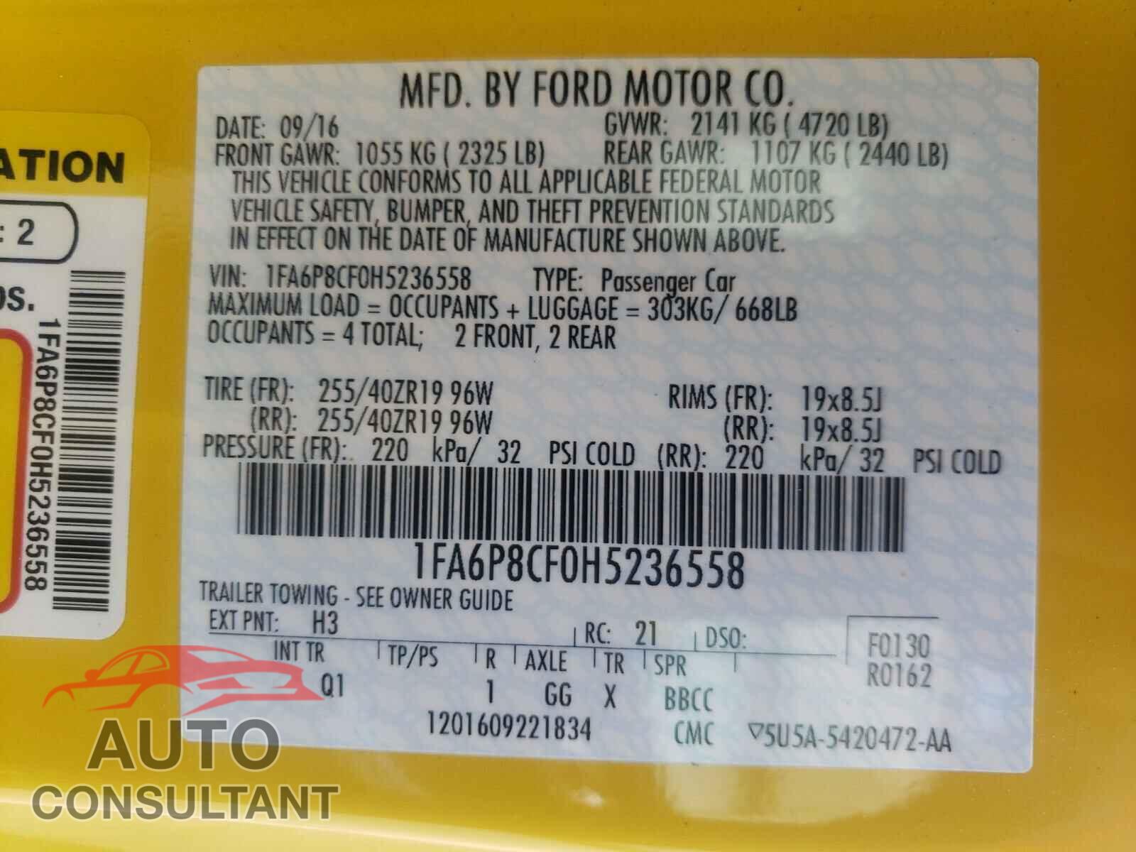 FORD MUSTANG 2017 - 1FA6P8CF0H5236558