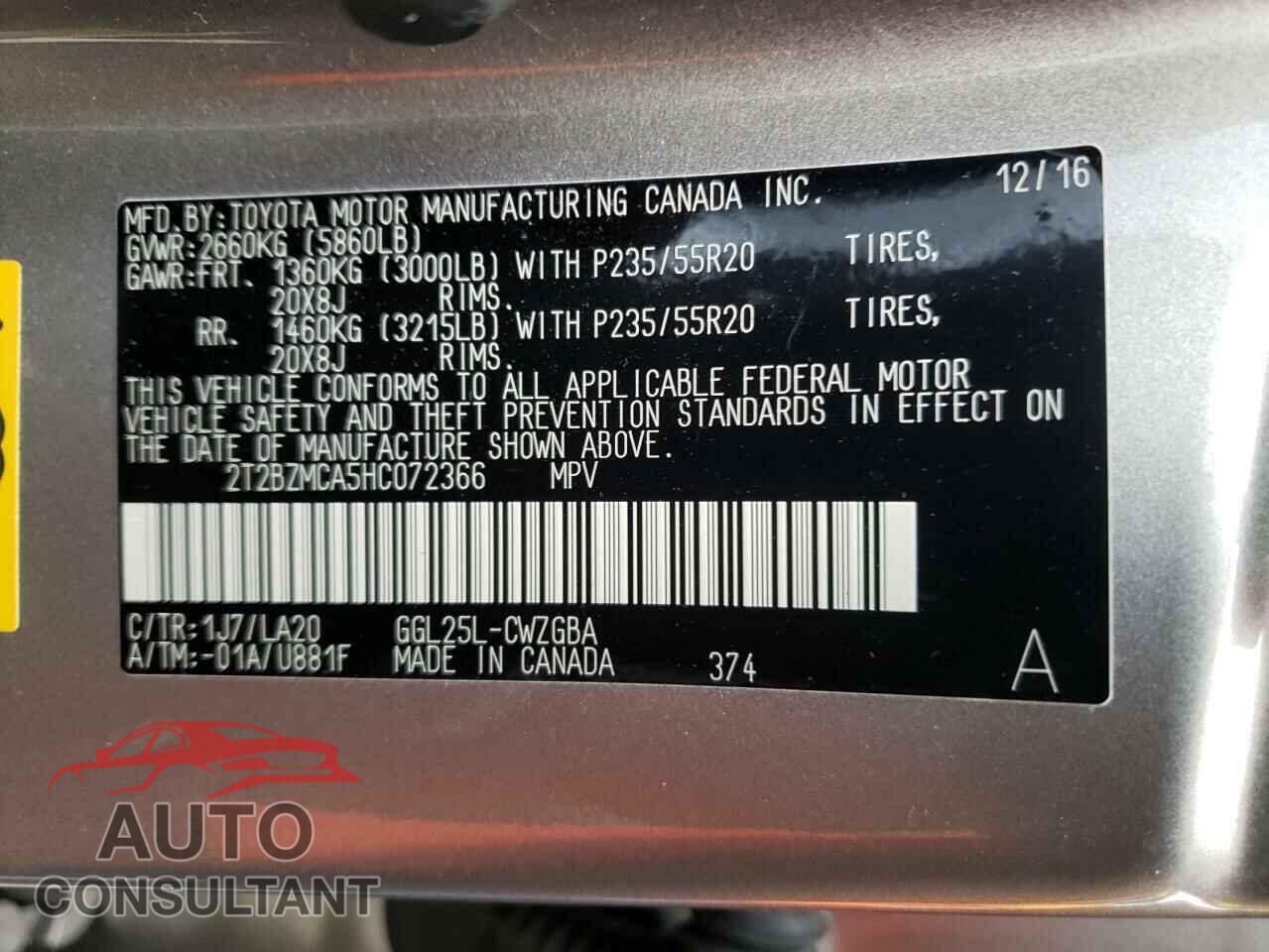 LEXUS RX350 2017 - 2T2BZMCA5HC072366